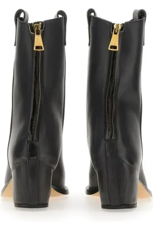Nº21 Bottes & Bottines, Pointed Toe Leather Boots With Block Heel en