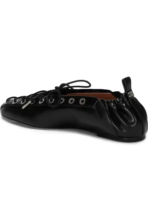 Ganni Eyelets Lace Up Ballerina Crinkle Oleatex en