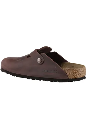 Birkenstock Mules & Slides, Brown Oiled Leather Boston Clogs en