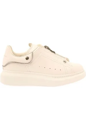 Alexander McQueen Sneakers, White Zip-Up Sneakers With Chunky Platform In Smoo en