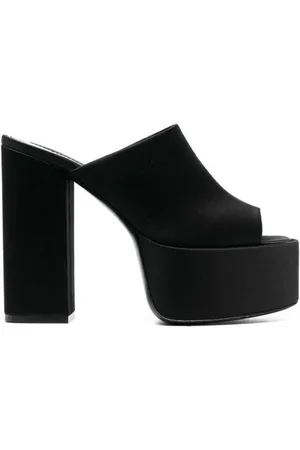 PARIS TEXAS Mules & Slides, Black Mules With Oversized Platform In Silk en