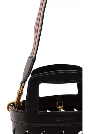 Etro Sacs bandoulière, Black Bucket Bag With Multicolor Shoulder Strap An en