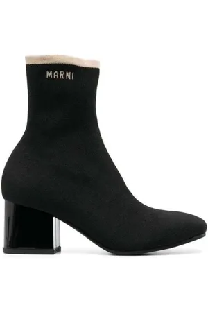 Marni Bottes & Bottines, Black Ankle Boot In Leather With Medium And Wide H en