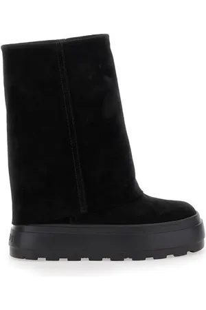 Casadei Bottes & Bottines, Black Boots With Turn-Up With Platform In Suede en