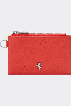 FERRARI Porte-cartes En Cuir Foulonné Avec Fermeture Éclair - Portefeuilles Et Petite Maroquinerie Os