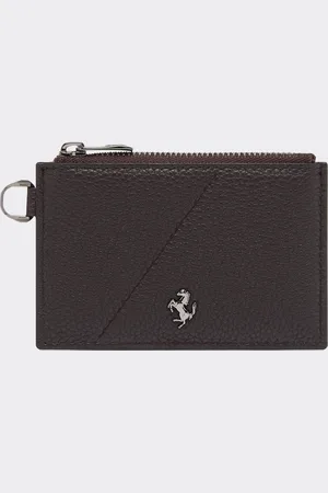 FERRARI Porte-cartes En Cuir Grainé Avec Fermeture Éclair - Portefeuilles Os