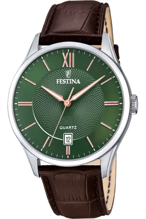 Festina Montre Cuir Classique F20426/8 Vert, Bracelet D’ Cuir, Homme