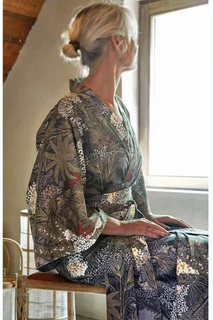 BLANC DES VOSGES Kimono Taille L Ao indigo en coton