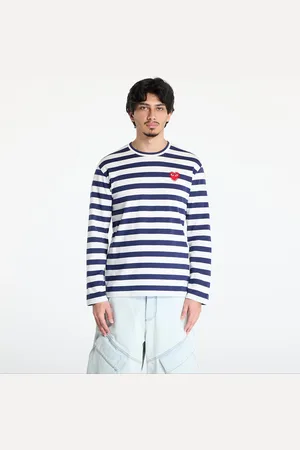 Comme des Garçons T-shirt Stripe Emblem x Rhinestone Long Sleeve Tee UNISEX / White L