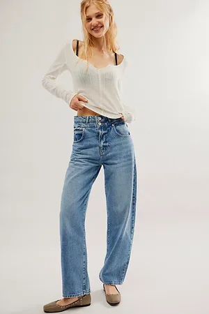 Frame Jean barrel long à taille doublée en , pour femme taille: 24 chez Free People