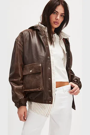 Found Dusk Distressed Leather Hoodie en , pour femme chez Free People