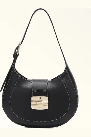 Furla Club 2 Sac Porté Épaule Nero Cuir De Veau Souple + Cuir De Veau Grainé Femme