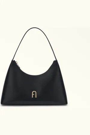 Furla Diamante Sac Porté Épaule Nero Cuir De Veau Souple Femme