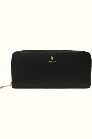 Furla Camelia Portefeuille Zippé Nero Cuir De Veau Souple Femme