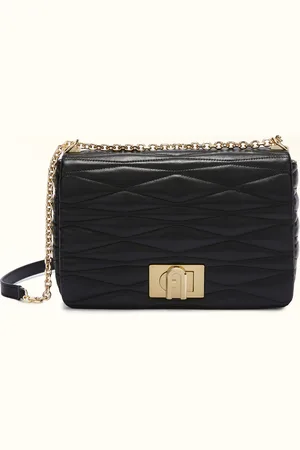Furla 1927 Sac À Bandoulière M Nero Cuir De Veau Nappa Matelassé Dattero Lux Femme