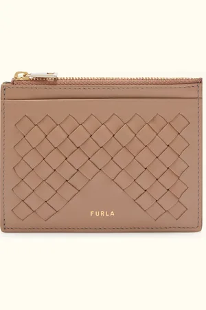 Furla Gerla Porte-cartes Greige Cuir Nappa Tressé + Cuir Nappa Femme