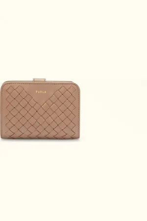 Furla Gerla Portefeuille Compact Greige Cuir Nappa Tressé Femme
