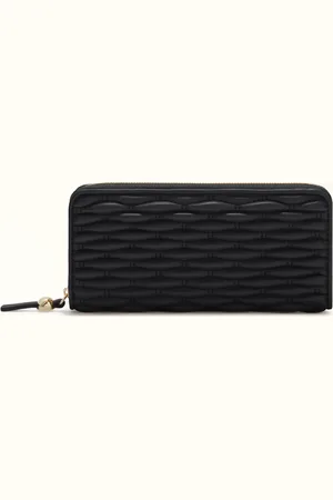 Furla Mionido Portefeuille Zippé Nero Cuir De Veau Nappa Matelassé Dattero Lux Femme