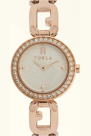 Furla Arco Chain Montre Avec Boîtier Arrondi Color Oro Rosa Métal + Strass + Strass Femme