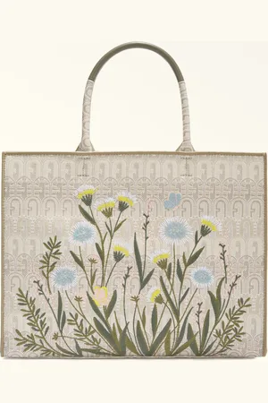 Furla Opportunity Sac Cabas Toni Naturali Logo Arche À Motif Ethnique Embossé Jacquard Et Détails Brodés Floraux Femme