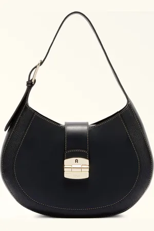 Furla Club 2 Sac Porté Épaule Nero Cuir De Veau Souple + Cuir De Veau Grainé Femme