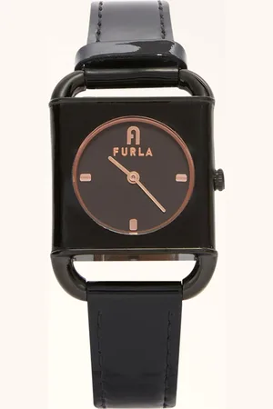 Furla Arco Square Montre Avec Boîtier Carré Nero Cuir + Métal Femme