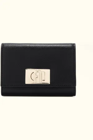 Furla 1927 Portefeuille Compact Nero Cuir Texturé Femme