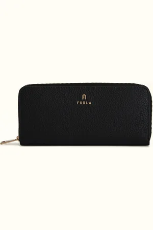 Furla Camelia Portefeuille Zippé Nero Cuir De Veau Grainé Femme