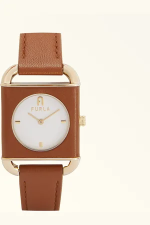 Furla Arco Square Montre Avec Boîtier Carré Cognac H Cuir De Veau + Métal Femme