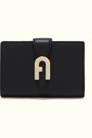 Furla Sofia Grainy Portefeuille Compact M Nero Cuir De Veau Grainé Femme