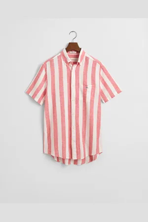 GANT Men Chemise regular fit en coton et lin à rayures et manches courtes (S)