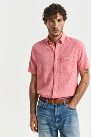 GANT Men Chemise regular fit en coton et lin à manches courtes (S)