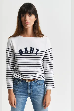 GANT Women T-shirt col bateau à rayures marinières (XS)