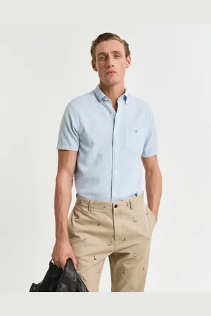 GANT Men Chemise regular fit en coton et lin à manches courtes (S)