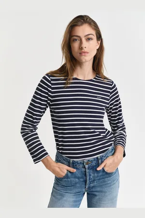 GANT Women T-shirt à manches trois quarts avec rayures marinières (XS)
