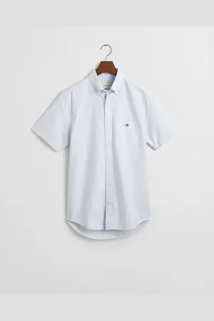 GANT Men Chemise regular fit classique en coton Oxford rayé à manches courtes (S)