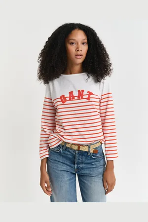 GANT Women T-shirt col bateau à rayures marinières (XS)