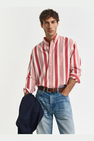 GANT Men Chemise coupe décontractée à rayures larges en Seersucker (L)