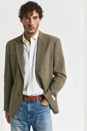GANT Men Veste de costume coupe slim en coton et lin (46)