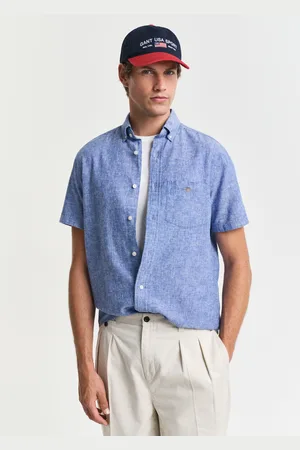 GANT Men Chemise regular fit en coton et lin à manches courtes (S)