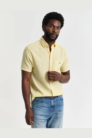 GANT Men Chemise regular fit en coton et lin à manches courtes (S)