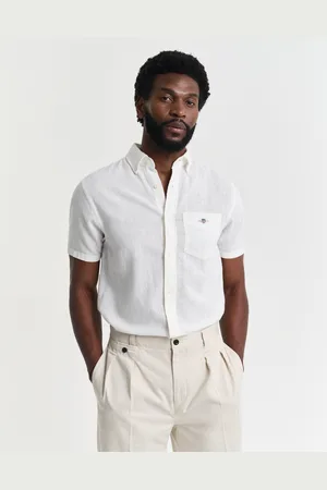 GANT Men Chemise regular fit en coton et lin à manches courtes (S)