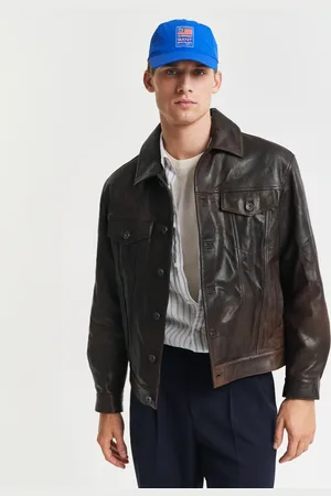 GANT Men Veste trucker en cuir (S)