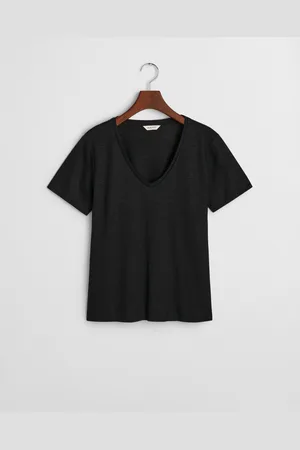 GANT Women T-shirt col V en lin (XS)