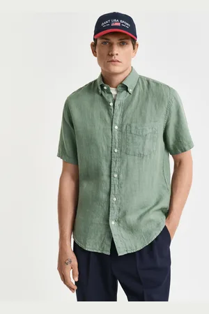 GANT Men Chemise regular fit en lin teint en pièce à manches courtes (S)
