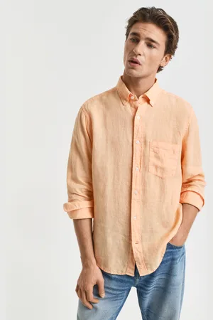 GANT Men Chemise regular fit en lin teint en pièce (S)