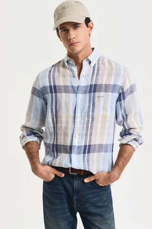 GANT Men Chemise coupe regular en lin à carreaux madras (S)