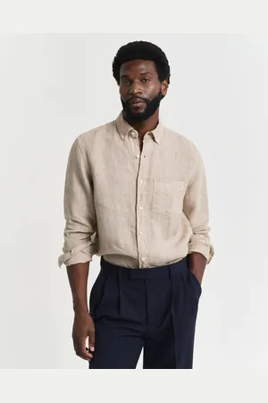 GANT Men Chemise regular fit en lin teint en pièce (S)