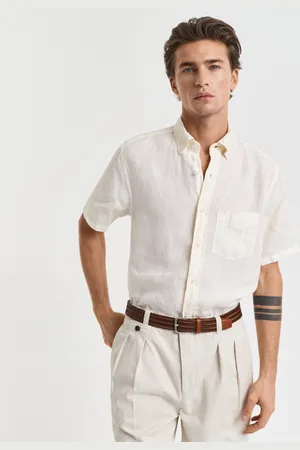 GANT Men Chemise regular fit en lin teint en pièce à manches courtes (M)