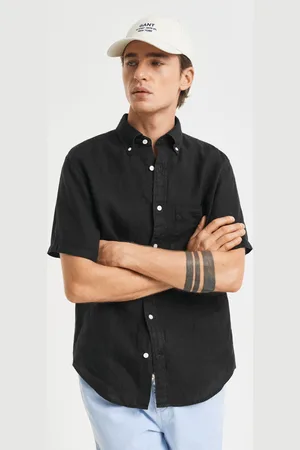 GANT Men Chemise regular fit en lin teint en pièce à manches courtes (S)